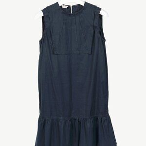 Miu Miu Navy Cotton Ruffled-Hem Mini Dress